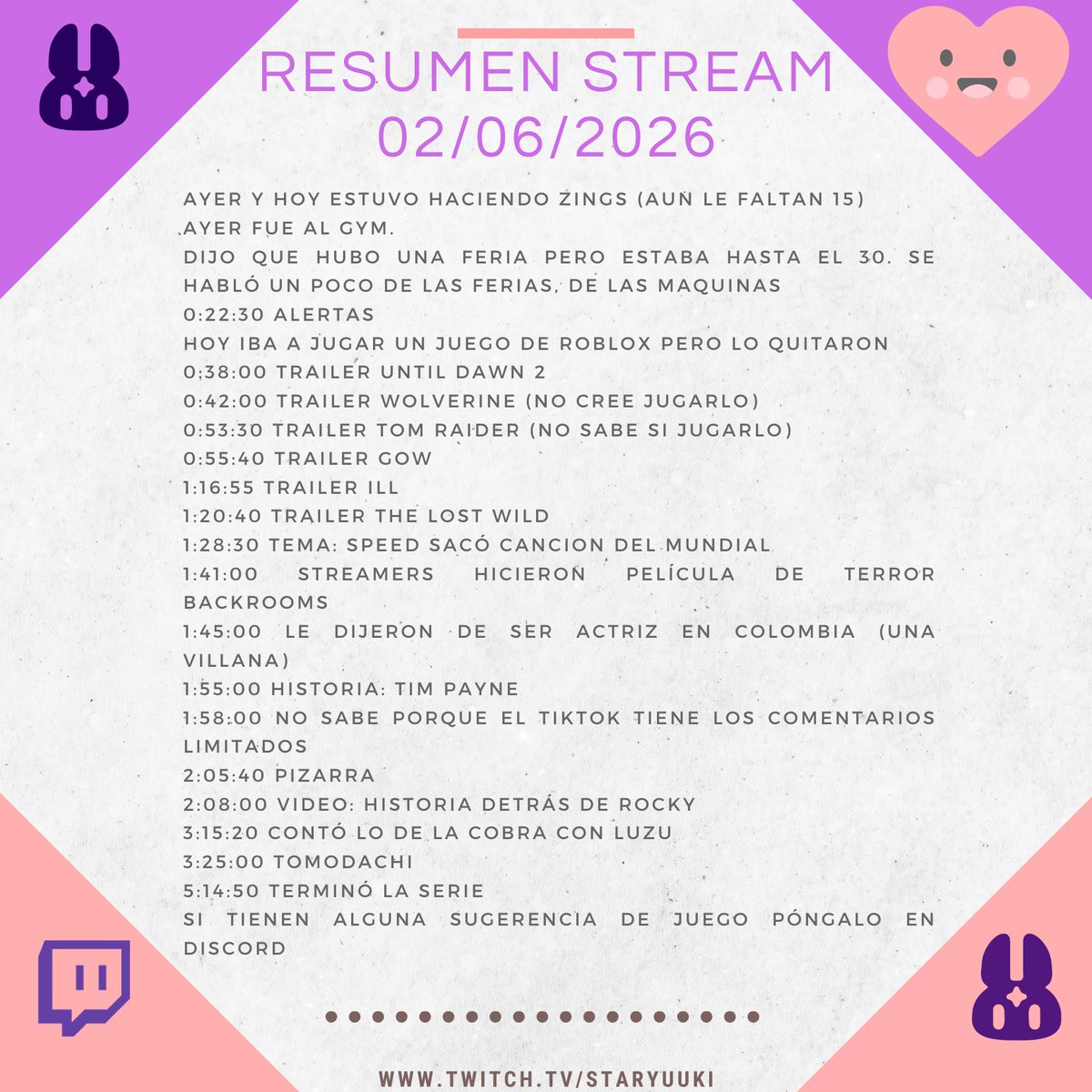 Satagul30's tweet photo. RESUMEN STREAM 02 DE JUNIO DEL 2026 https://t.co/khC31Fqmd3