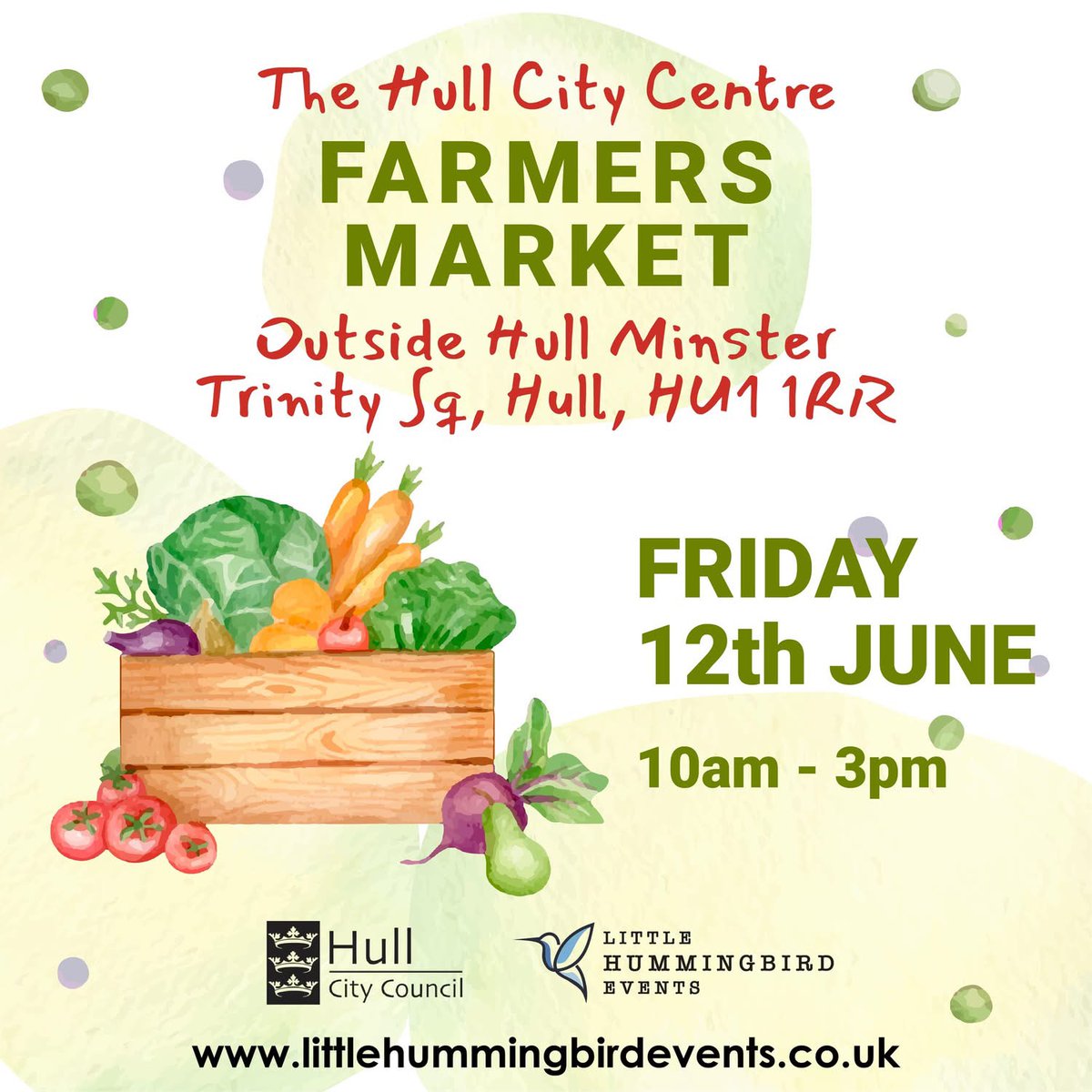 HullMinster's tweet photo. Trinity Square Outside Farmers Market
Fri, 12-Jun-2026
10:00am - 3:00pm
https://t.co/UkhF3aD9xo
#HullMinster #FarmersMarket #HullEvents #SupportLocal #FreshProduce #HullCityCentre #ShopLocal #CommunityEvent #HullUK #LocalFood https://t.co/PjfUVQlR6W