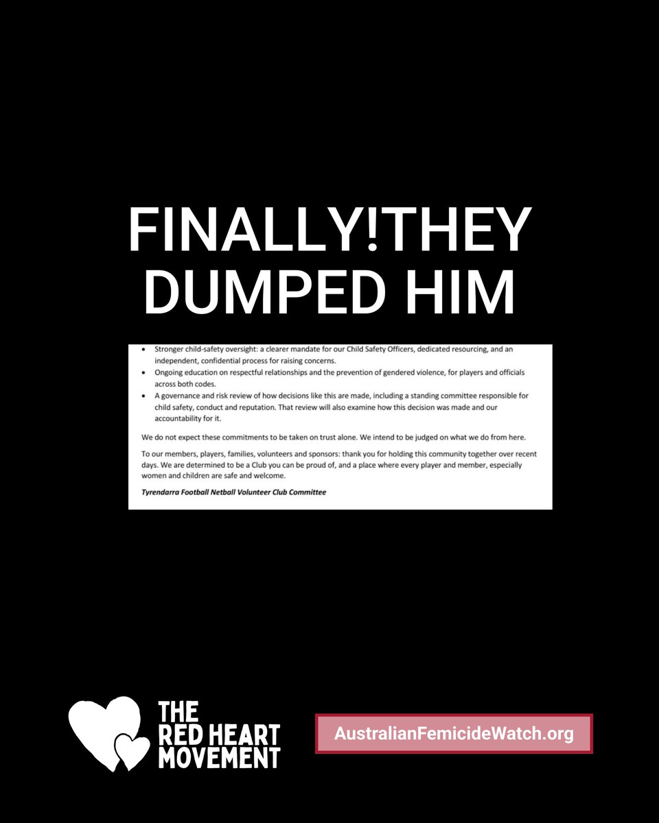 ShereleMoody's tweet photo. To everyone - especially Megan Latham - who made a noise about child rapist James (Jimmy) Williams playing with Tyrendarra Football Netball Club, THANK YOU!
I.cannot believe it took a concerted effort by countless women and men to make this club understand platforming rapists is repugnant and dangerous. 
Girls and women should never come second to a man's so-called redemption and sporting career!
