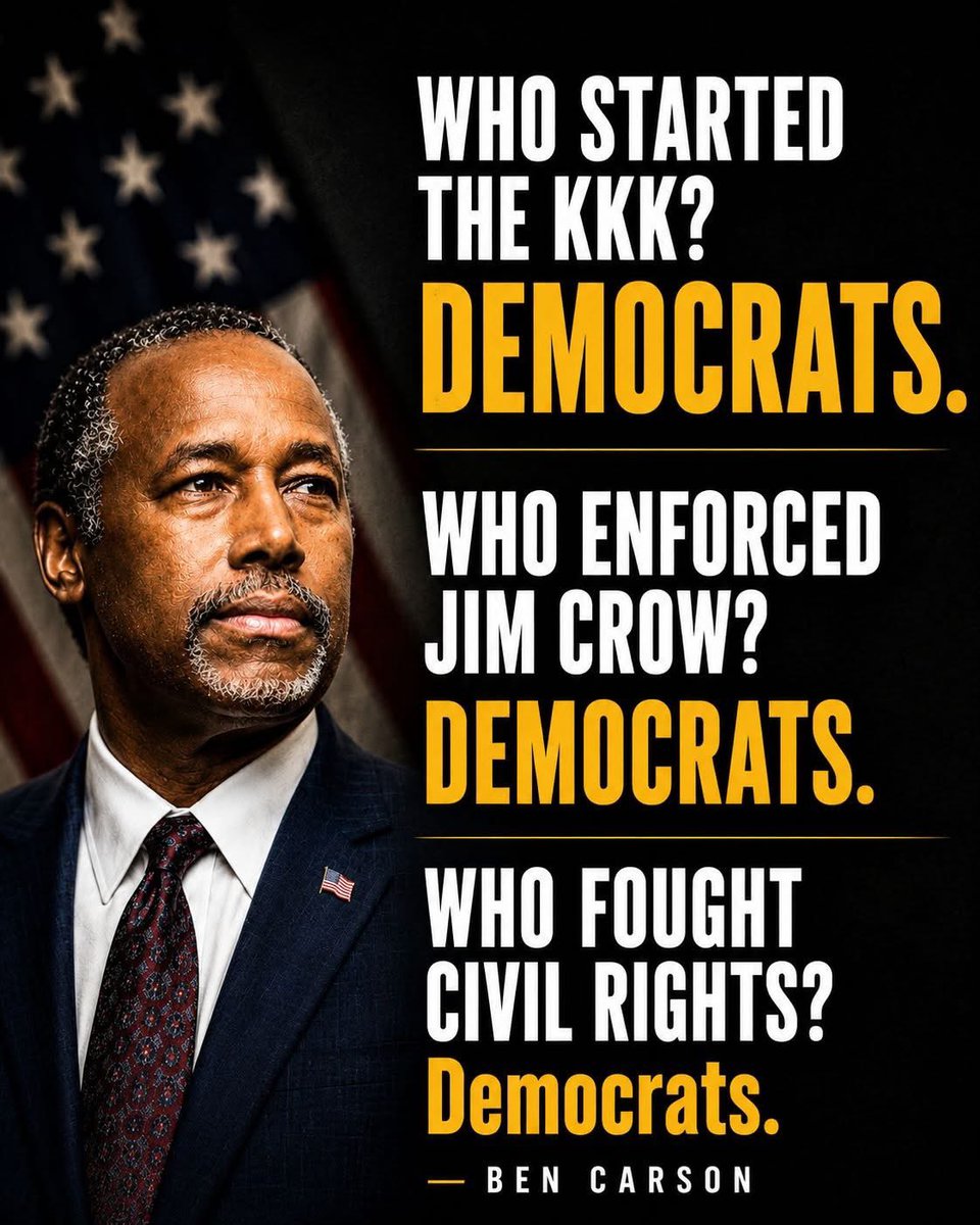 Azariel91's tweet photo. Facts!
Democrats founded the KKK, wrote Jim Crow, and fought civil rights tooth and nail.
Same party, different tactics. Wake up, America! #MAGA https://t.co/tuS6AQ8RVA