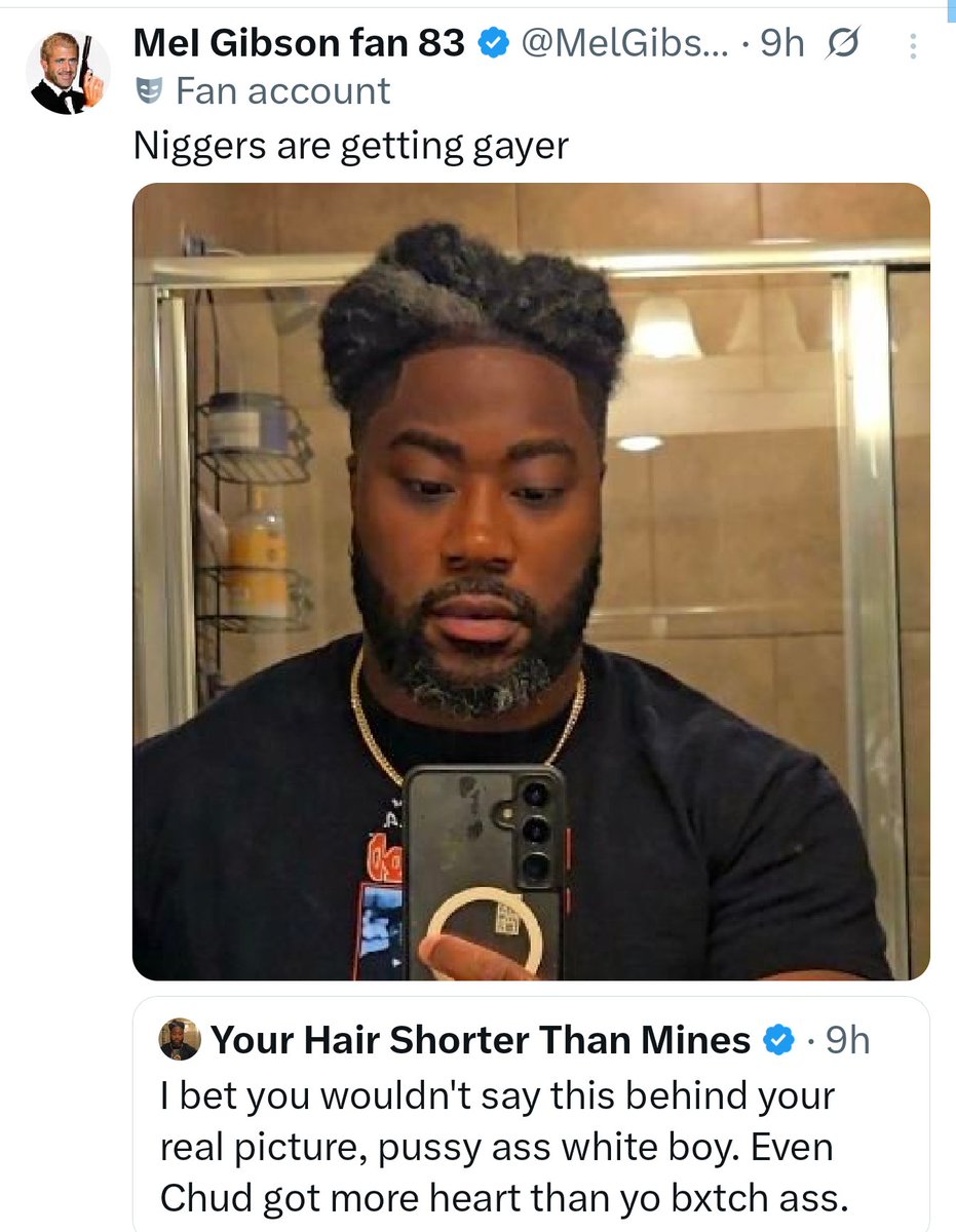 AnimalProtect33's tweet photo. @_StillTheShawn ⬆️🚨 Homo alert, Homo alert 🚨⬆️. This nigger is a degenerate homosexual who literally stabs shit (or gets his shit stabbed). I mean, the faggot wears make-up for selfies and restricts replies when someone calls him out for being a queer https://t.co/NLFMbp5U6t