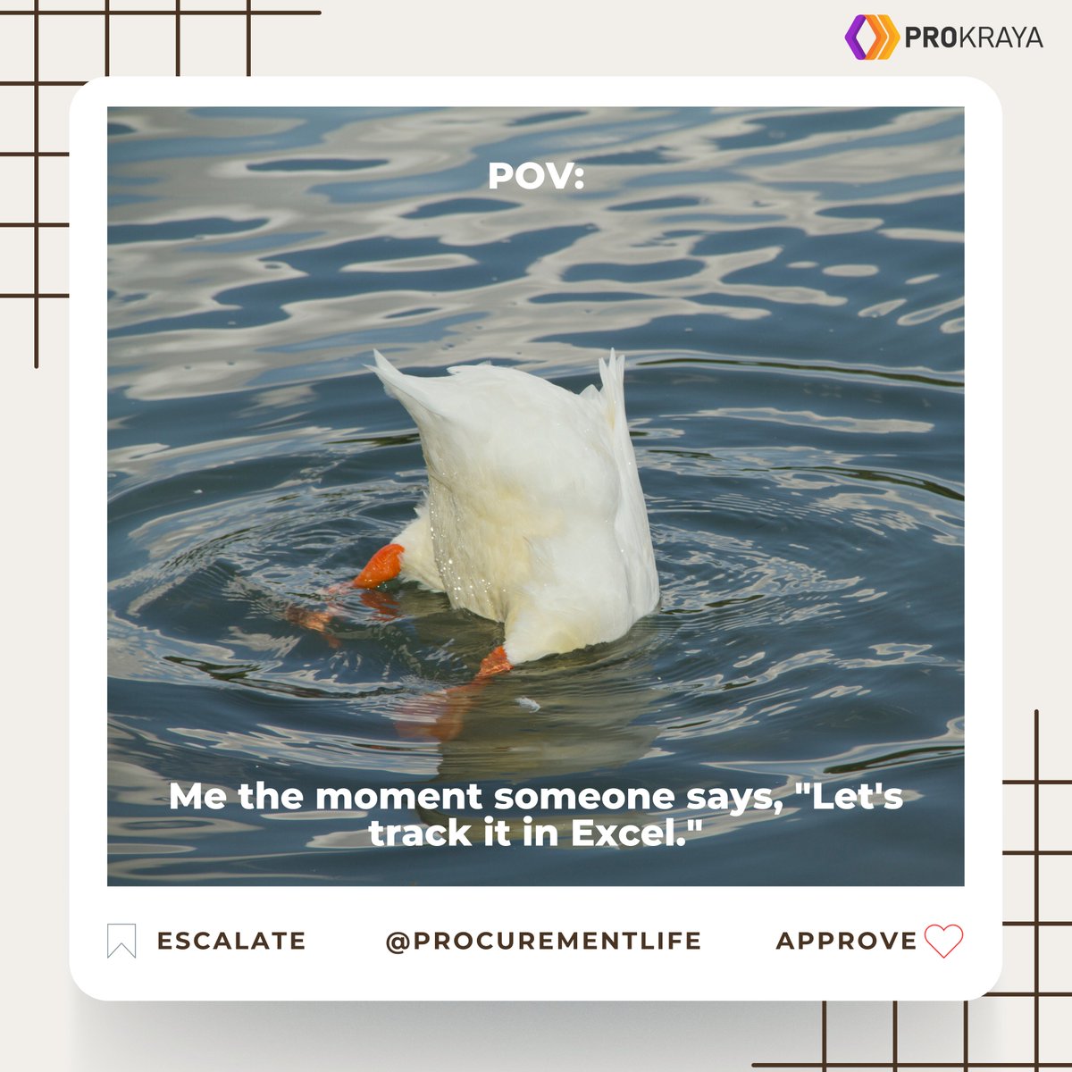prokraya's tweet photo. Procurement maturity test:

If the answer is still Excel, I'm out. 🦆

#Procurement #DigitalTransformation #SupplyChain #Operations https://t.co/J8naM3a8s1