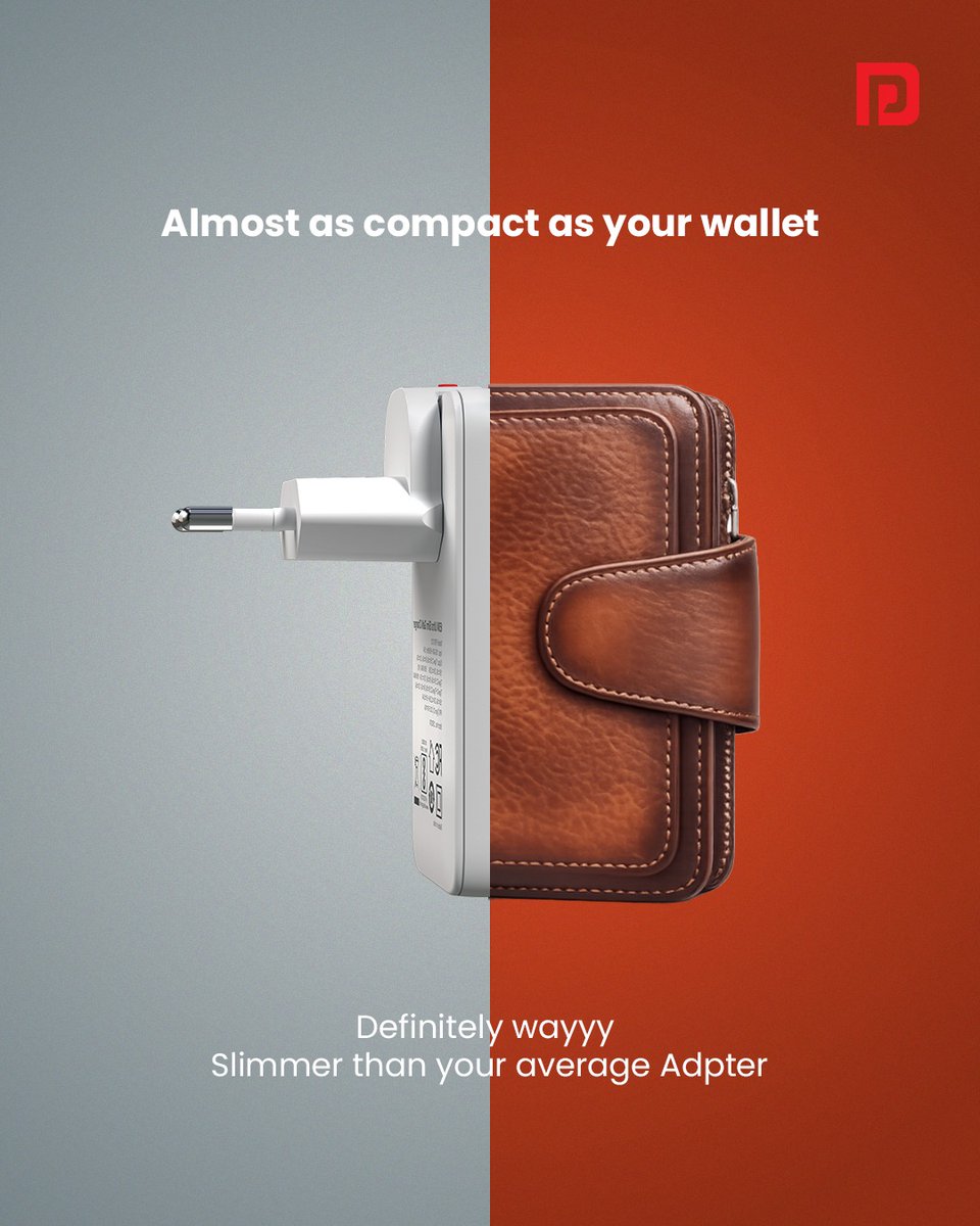 Portronics's tweet photo. Fits your pocket and the sockets just right! 😜

Adapto 65U is here with 4 swappable heads and a sleek design that makes your travel experiences wayyyy smoother! https://t.co/kEOflzMntd