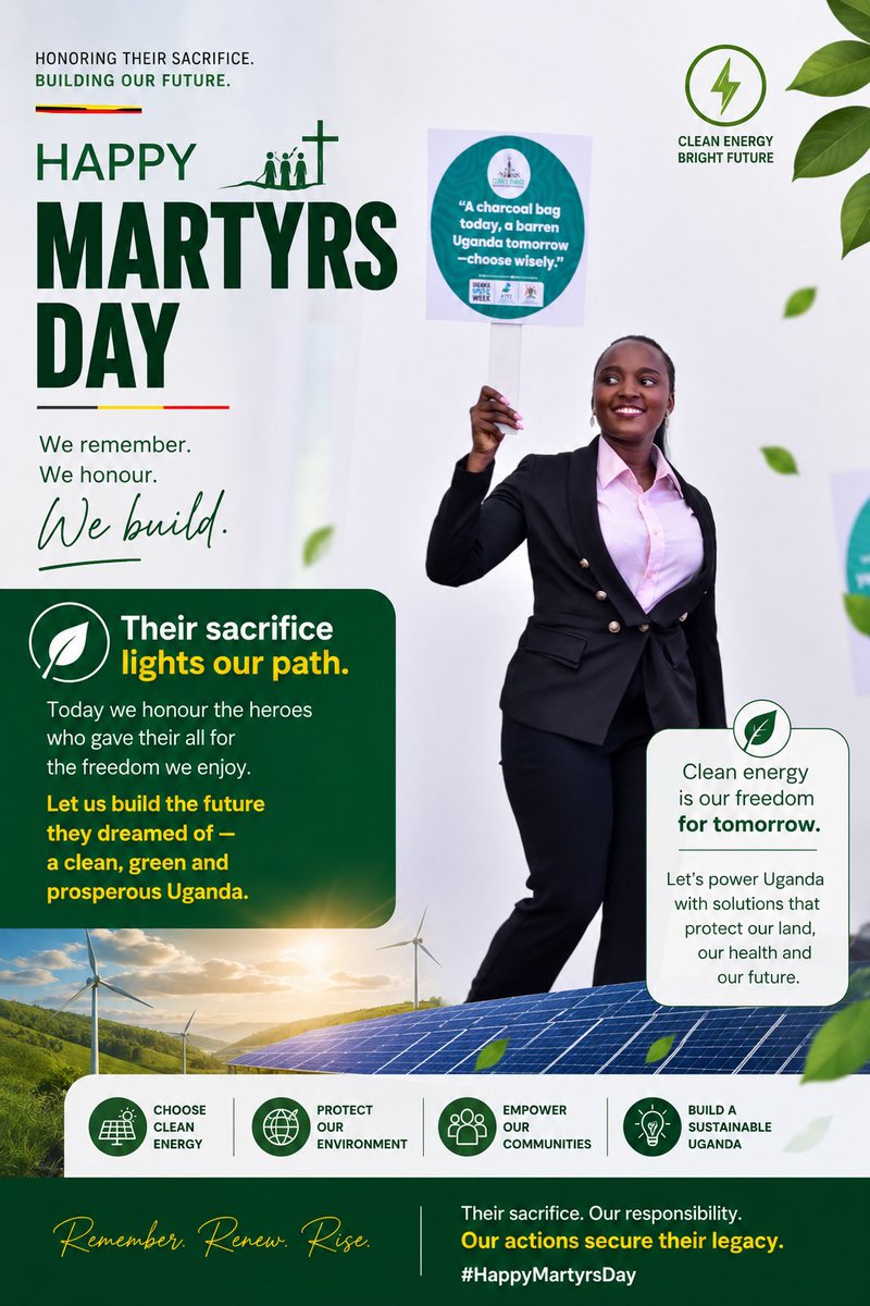 ASIIMWEMAR34811's tweet photo. Martyrs Day reminds us of sacrifice, resilience, and hope. Let us carry those values forward by choosing solutions that protect our environment and secure a better tomorrow for all Ugandans. Together, we can rise into a clean energy future. @yecaug @ATEIUg @missclimate_ug https://t.co/GVoO4EXzHC