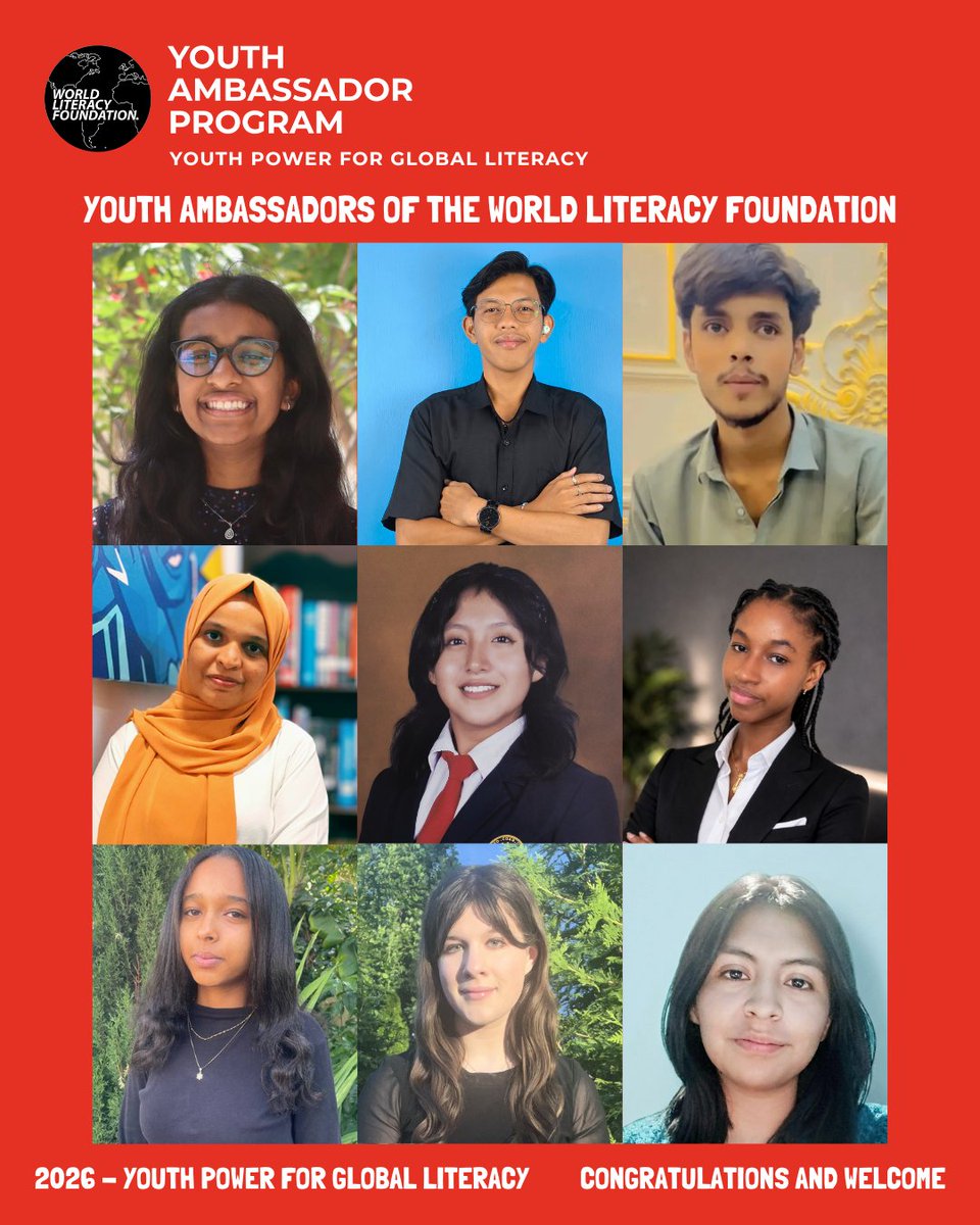 WorldLiteracy's tweet photo. Congratulations to all of the 2026 Youth Ambassadors, representing the World Literacy Foundation! Meet some of them!
#YouthAmbassadors #WorldLiteracyFoundation #EmpowermentThroughLiteracy #FutureLeaders #ReadingForChange #LiteracyMatters https://t.co/JyWsfLmzXo