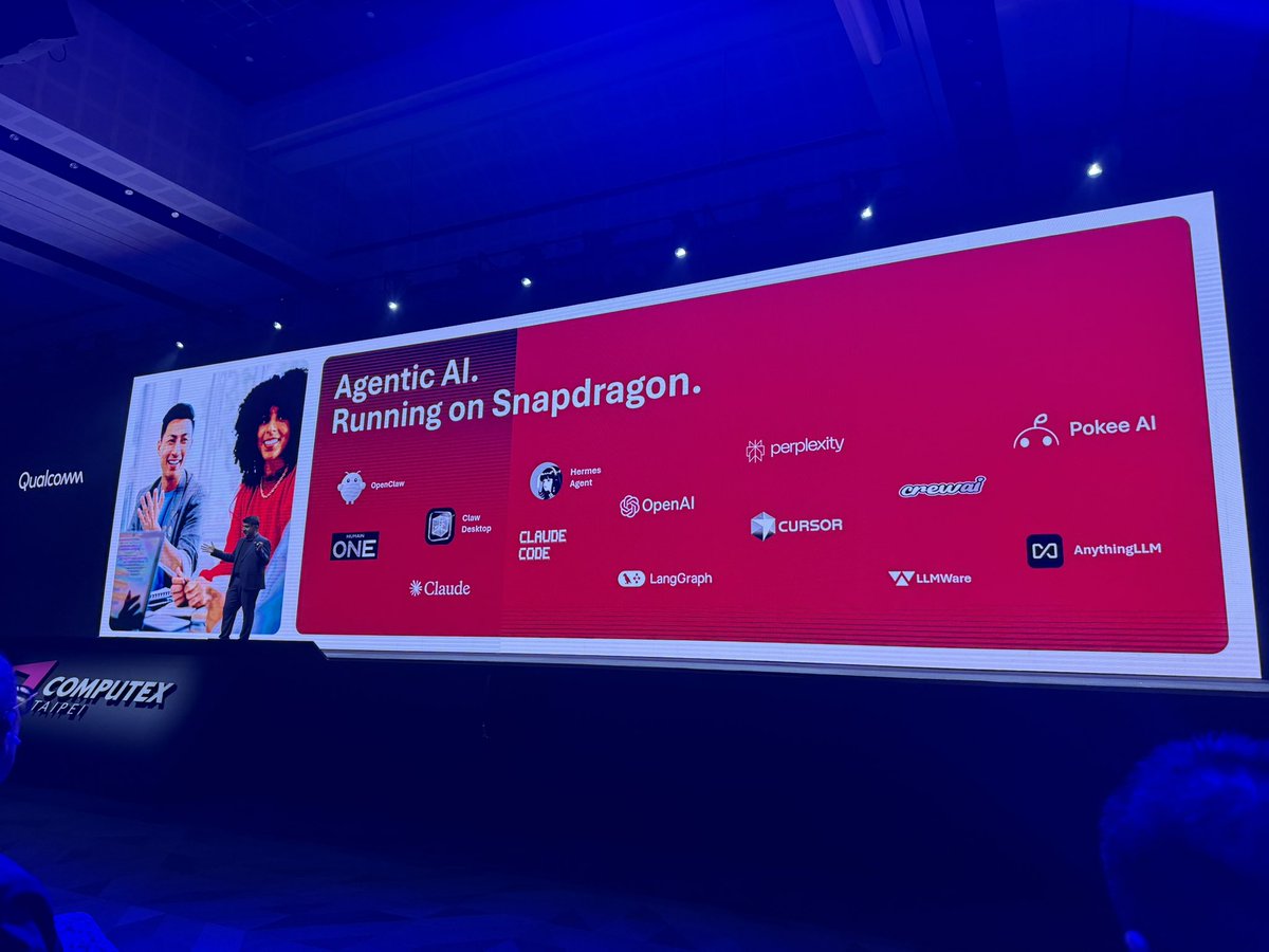 ryanshrout's tweet photo. @Snapdragon Kedar now talking about the agentic AI tools and frameworks and layers that run on Snapdragon today. And also the impact of the broad platforms (auto, mobile, IoT) across segments that Qualcomm addresses. https://t.co/Mb7JiZ2vvw