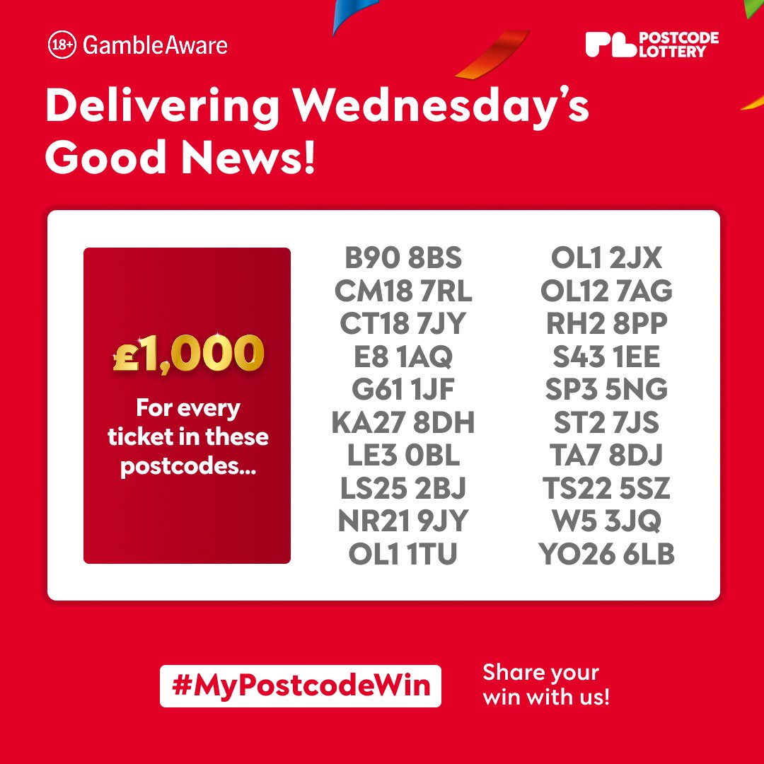 PostcodeLottery's tweet photo. BRB, getting ready to celebrate 🎉
TWENTY postcodes are celebrating £1,000 Daily Prize wins today and the timing couldn't be better. Big congratulations to all the winners 🥳 https://t.co/yZRbhgbii7