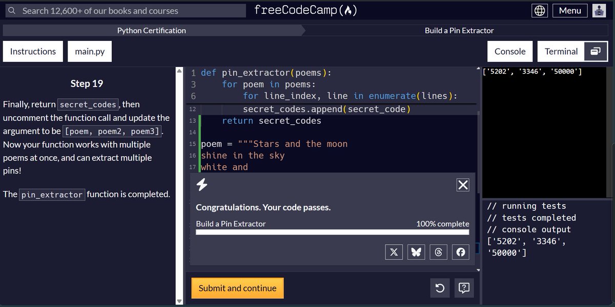 Devesh1704's tweet photo. Completed "Build a Pin Extractor" Code in Python.
#learningpython #python https://t.co/nFdKt9hMQP