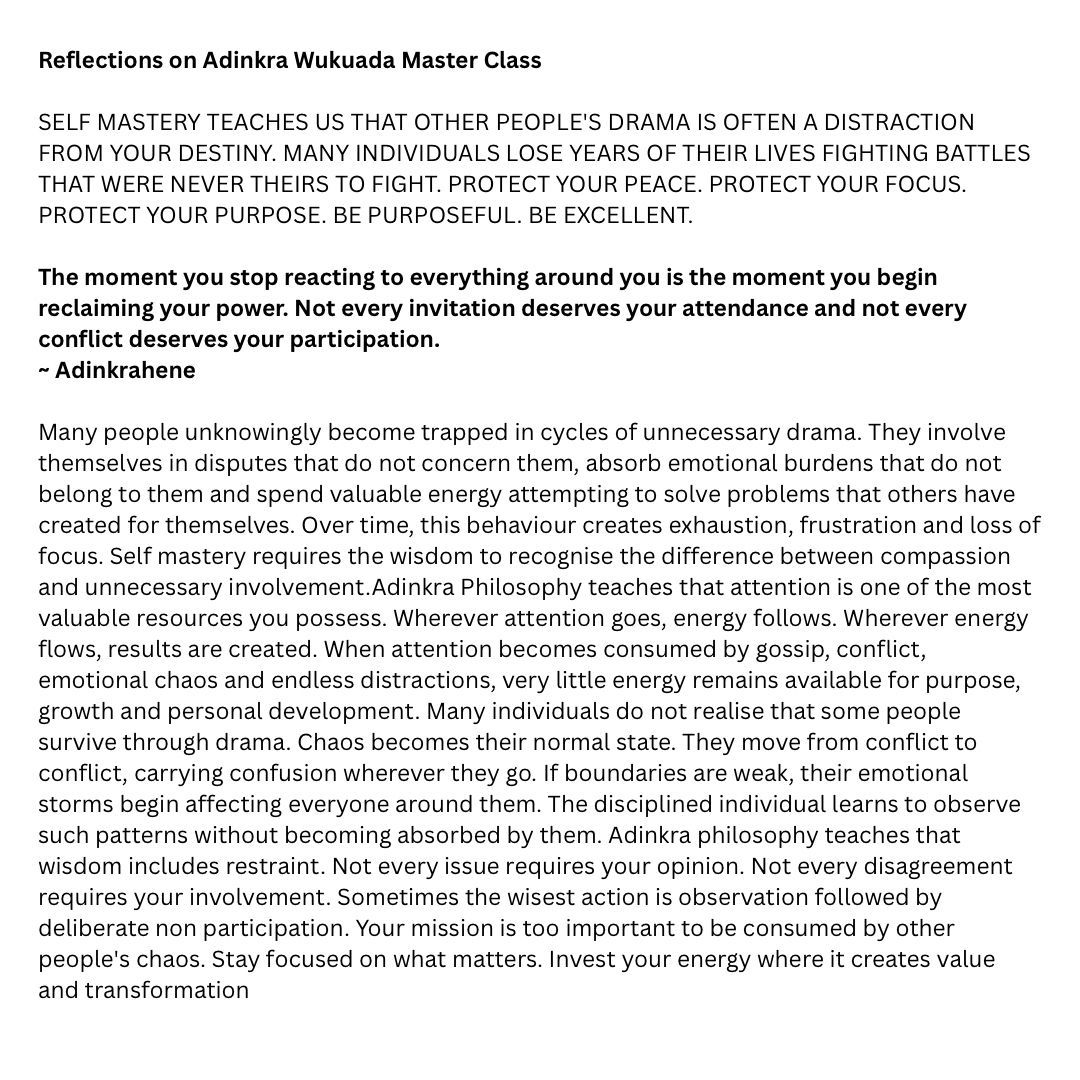 Reflectionsona's tweet photo. SELF MASTERY TEACHES US THAT OTHER PEOPLE'S DRAMA IS OFTEN A DISTRACTION FROM YOUR DESTINY. MANY INDIVIDUALS LOSE YEARS OF THEIR LIVES FIGHTING BATTLES THAT WERE NEVER THEIRS TO FIGHT. PROTECT YOUR PEACE. PROTECT YOUR FOCUS. PROTECT YOUR PURPOSE. BE PURPOSEFUL. BE EXCELLENT. https://t.co/bFshV2oQ7e