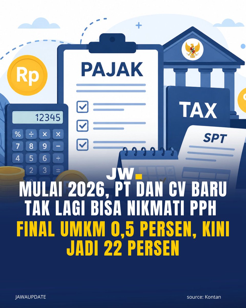 JawaUpdate's tweet photo. Di sektor ekonomi, pemerintah resmi menerbitkan regulasi baru yang mengubah ketentuan pemanfaatan tarif Pajak Penghasilan (PPh) 

Baca beritanya disini:
https://t.co/5nwGJlWAJn

Ikuti Sosial media kami :

YT/X/TT: Jawaupdate
IG/FB: Jawaupdatecom

#jawaupdate https://t.co/1p7eThdX8R