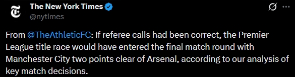 RyanGravenFan's tweet photo. Wait, but it says here that Manchester City would have 2 points clear? And we all know that City would have won the league because they don't fumble leads like that.

More proof that PGMOL won you lot the Premier League and I'm sure this is inaccurate anyway https://t.co/HdzKVyOYOh