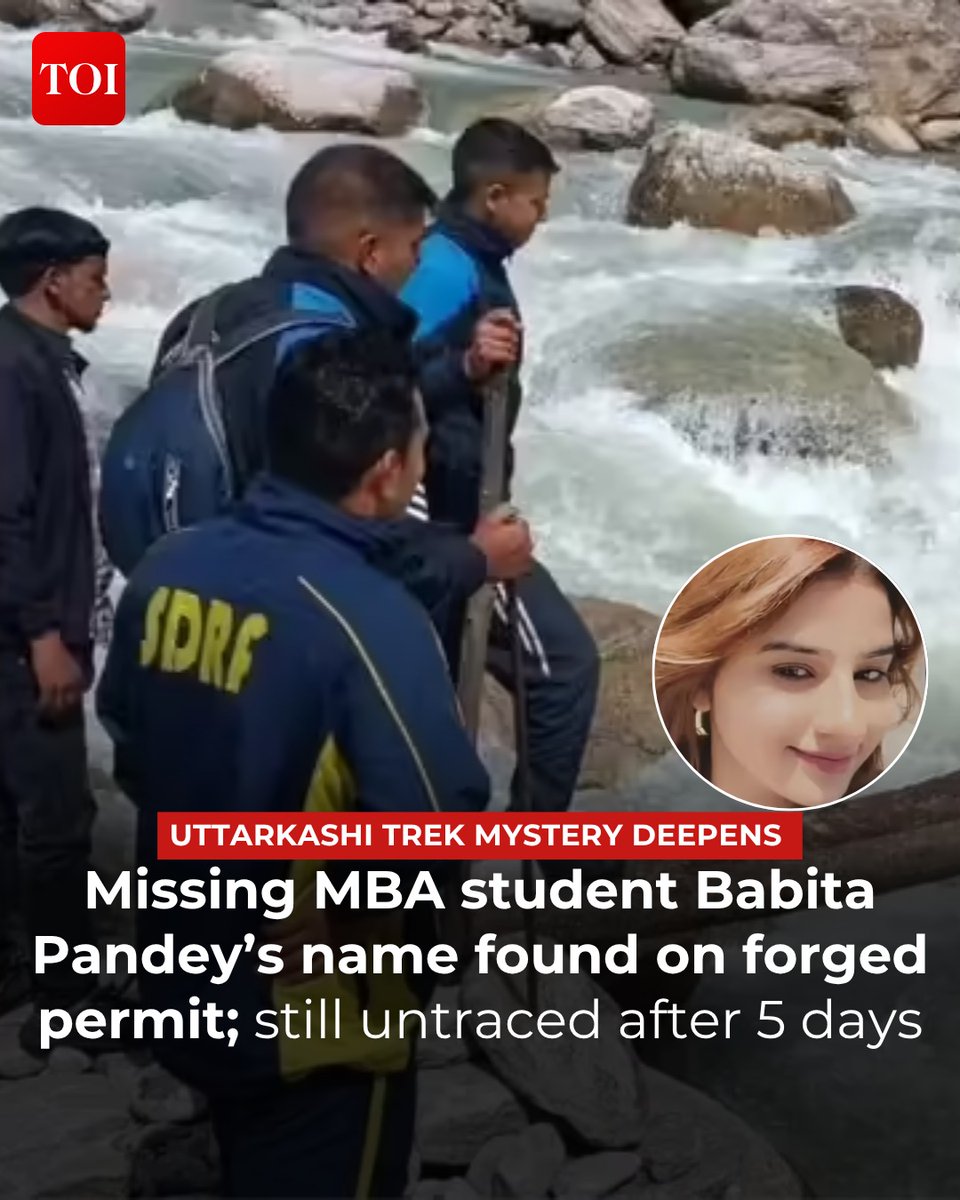 timesofindia's tweet photo. #Uttarakhand | The search for Babita Pandey, an #MBA student from #Nainital who went missing from Ghoi campsite on the Dayara Bugyal trek around midnight on May 29, has exposed an alleged fake-permit racket in which her name and those of her two co-trekkers were pasted on an expired physical permit to bypass mandatory registration, environmental fees and daily trail-cap checks, officials said.

More details 🔗https://t.co/Y3NpsOqg2U

Stay informed, stay ahead – download the TOI app today 👉 https://t.co/XeuqhqP1ir