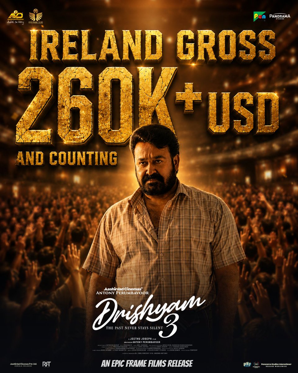 EpicFilmFrames's tweet photo. ദൃശ്യം ചരിത്രം ആകുന്നു! ♥️

#drishyam3 running successfully in theatres near you

@mohanlal @jeethu4ever @antonypbvr @KumarMangat @jayantilalgada @AbhishekPathakk @aashirvadcine @PanoramaMovies @PenMovies  @drishyam3movie @PharsFilm https://t.co/tqw8S53NnS