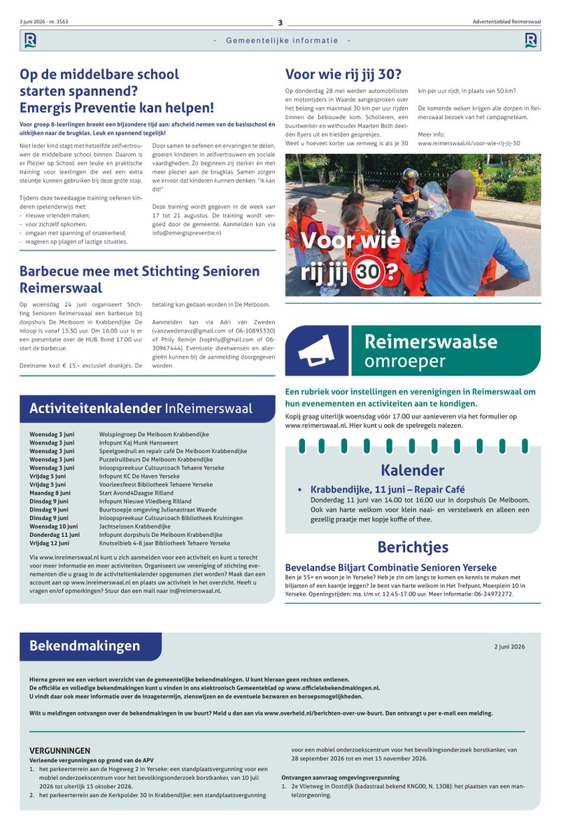 gem_reimerswaal's tweet photo. 📰Nieuws en 📣bekendmakingen van deze week in 🗞Reimerswaal Informatie #reimerswaalvandaag

Lees online:https://t.co/wqKG1RROgF https://t.co/1lNUSRX1Gc