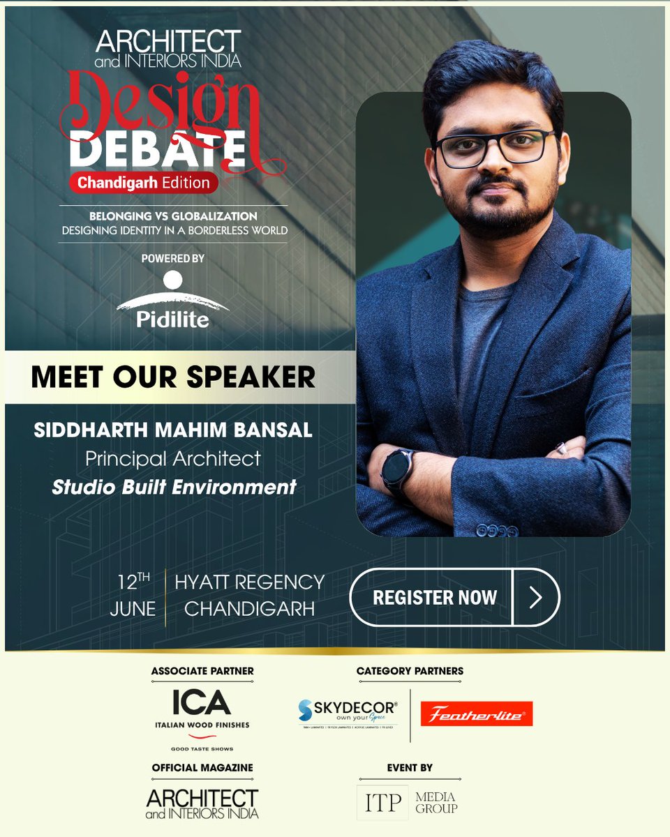 archinterind's tweet photo. We’re excited to welcome siddharth mahim bansal, Principal Architect, Studio Built Environment, as a speaker at Design Debate - Chandigarh Edition!

Register Now: https://t.co/3IUuxuleV8

12 June 2026 | Hyatt Regency Chandigarh

#DesignDebate https://t.co/twinDvcVAr