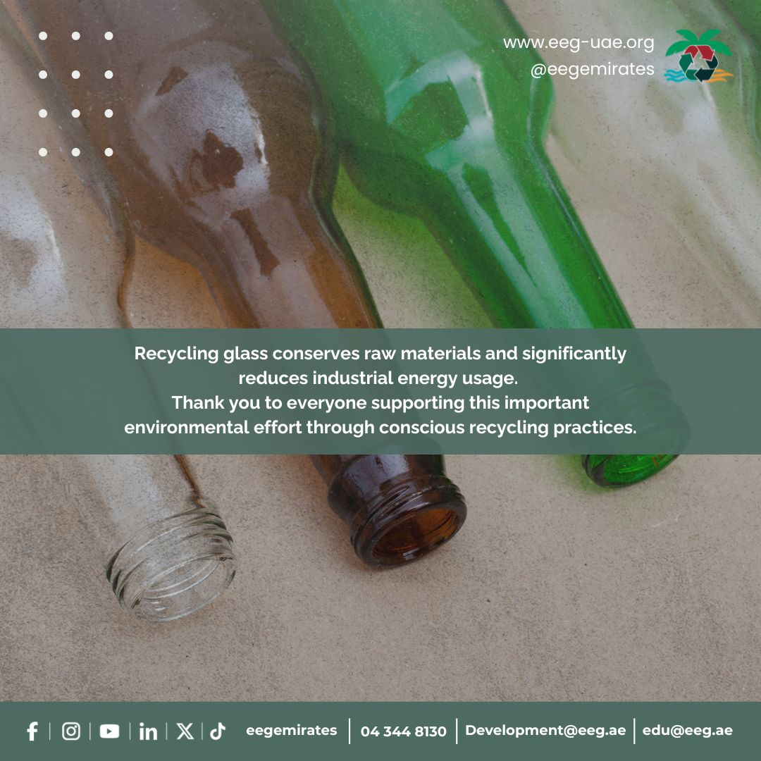 eegemirates's tweet photo. Glass recycling efforts continue to grow. Against our 2026 target of 233,000 kg, we’ve collected 57,154 kg by end of May, achieving 24.5% of our annual goal. Recycling glass conserves raw materials &amp; reduces energy use. Join us: recycling@eeg.ae #climateaction #eeg https://t.co/j8TJFPVScM