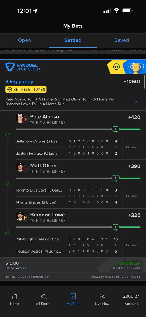 TiRoNick's tweet photo. Sir @KasperMLB the 🐐 what a day! Got this crazy cashout and then topped it off with a 3 man green bean, didn’t even realize it smacked 🏆🫡 https://t.co/Kby8ypU0uq