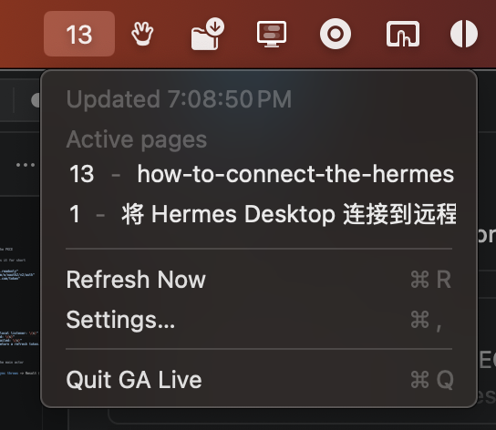 sudo_overflow's tweet photo. What a time to be alive. Just threw together a lightweight MacOS menubar app that shows live realtime user counts on my website. Runs on 20MB ram. https://t.co/wSHTiDqAdo