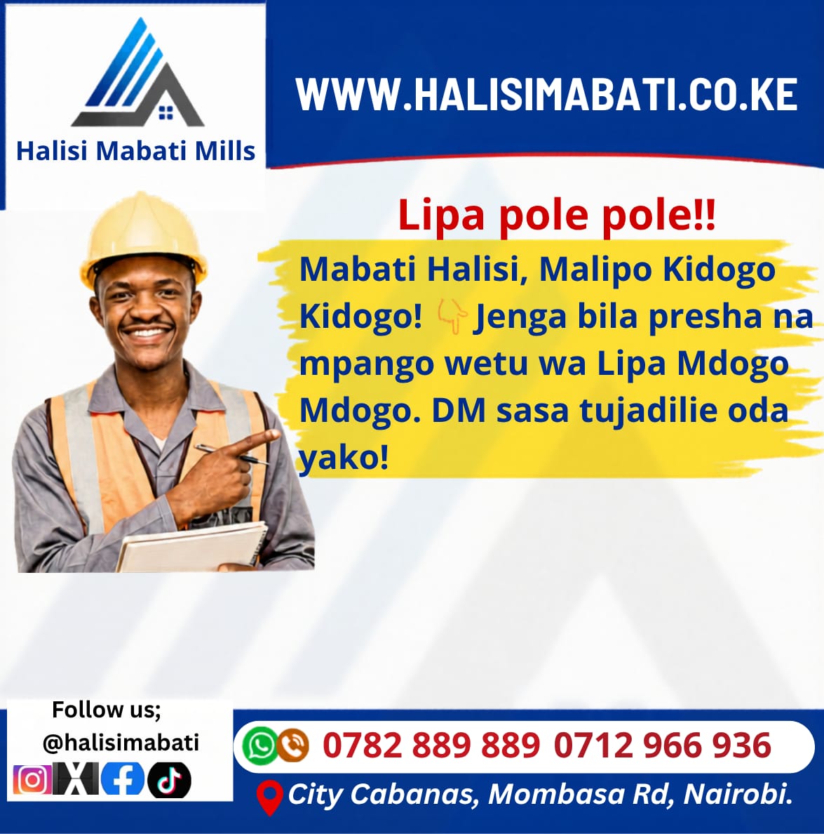Halisimabati's tweet photo. Lipia mabati bila pressure! 💸 House construction shouldn't drain your lifetime savings all at once. Deposit a small commitment fee, clear the balance flexibly, and enjoy countrywide delivery immediately upon completion. For more information WhatsApp/📞: 0782 889 889 https://t.co/duYePdfdyk