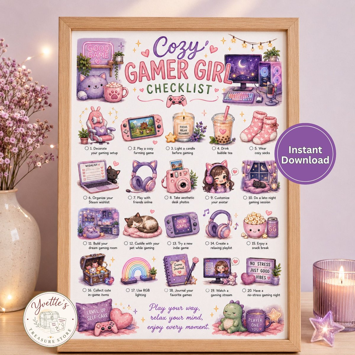 ymunro's tweet photo. Cozy Gamer Girl Checklist Printable | Gaming Bucket List by YvettesTreasureStore 
 https://t.co/lWD1gHrKVK via @Etsy https://t.co/JuZrSfF0PA