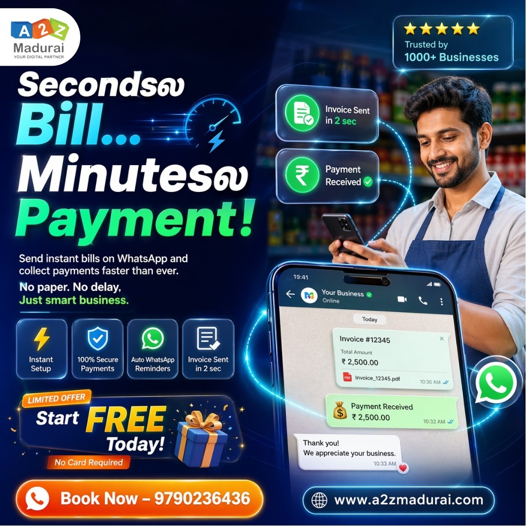 a2zmadurai's tweet photo. 🚨 Business Owners: Stop Chasing Payments

Still sending invoices manually?

What if you could:

⚡ Send invoices in seconds
📲 Deliver through WhatsApp
💰 Receive payments faster
🔔 Automate reminders
📈 Improve cash flow

#BusinessGrowth #WhatsAppBusiness #DigitalPayments https://t.co/148SKkkotM