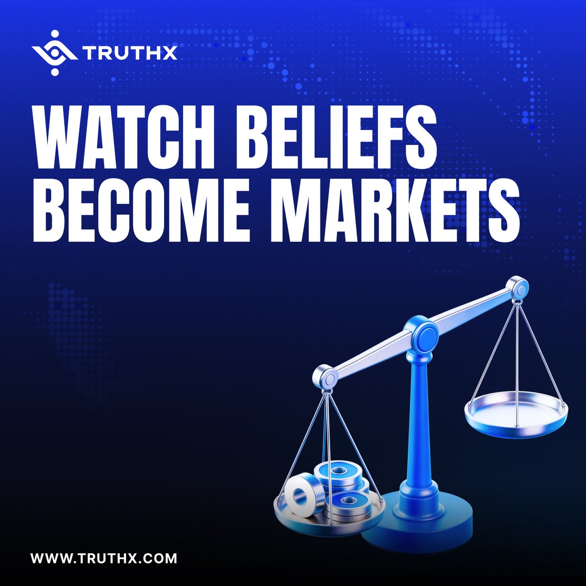 TruthX_com's tweet photo. A belief about Bitcoin.
A belief about policy.
A belief about what happens next.

Most beliefs stay as opinions.
On TruthX, they become markets.

Watch thousands of perspectives collide, probabilities form, and consensus emerge in real time.

Watch beliefs become markets.
https://t.co/ZhXoI3vKIH

#TruthX #prediction