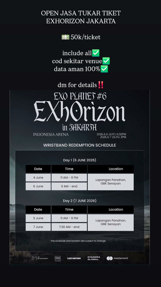 sajangncm's tweet photo. Jastip tuker tiket exo concert in Jakarta 

#jaswar #jastip https://t.co/gGdFYLFPws