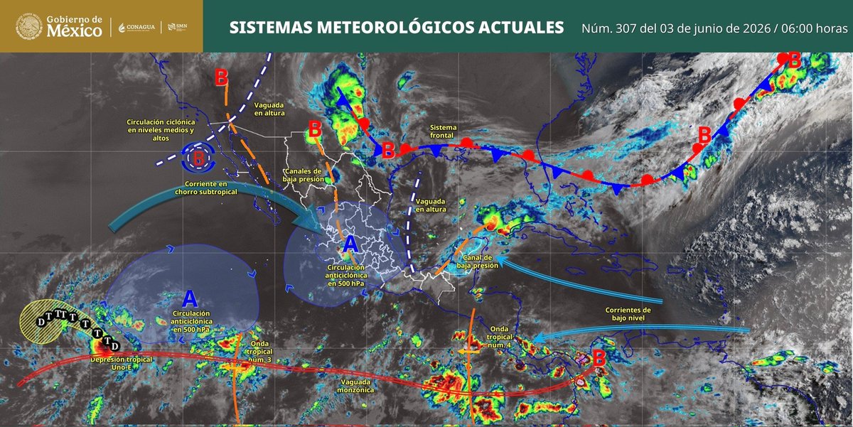 ContraProMx's tweet photo. 📢📢🌧️🌧️ Pronóstico meteorológico para hoy, de acuerdo con información de @conagua_clima.
🔺 Lluvias puntuales #intensas en #Chiapas (centro y sur), #Oaxaca (norte, centro y sur), #Veracruz (centro), #Puebla (centro, este y sur), #Coahuila (oeste y noroeste) y Jalisco (sur).
🔺 Lluvias puntuales muy fuertes en Tabasco (sur), Colima (norte), Michoacán (noreste, oeste y suroeste), Guanajuato (noroeste y sur), San Luis Potosí (oeste), Aguascalientes, Zacatecas (este y sur), Chihuahua (este y noreste), Guerrero (norte y noroeste), Morelos (norte y sur) y Estado de México (suroeste).
🔺 Lluvias puntuales fuertes en Campeche (suroeste), Yucatán (norte), Nayarit (este), Durango (noreste, este y sur), Tlaxcala, Ciudad de México, Querétaro (sur), Tamaulipas (suroeste) y Nuevo León (sur).
🔺 Intervalos de chubascos en Quintana Roo e Hidalgo.
🔺 Lluvias aisladas en Sinaloa.
⛈️ Las lluvias podrían acompañarse de descargas eléctricas, fuertes rachas de viento y posible caída de granizo. Asimismo, podrían ocasionar incremento en los niveles de ríos y arroyos, deslaves, inundaciones, encharcamientos y reducción de visibilidad.
🌡️ Persistirá la onda de calor en Baja California Sur (sur), Sinaloa (norte, centro y sur), Coahuila (suroeste), Durango (oeste), Zacatecas (sur), Nayarit (norte y suroeste), Jalisco (centro, sur y suroeste), Colima (noreste y este), Michoacán (suroeste), Guerrero (centro y sureste), Oaxaca (sur y este) y Chiapas (centro).
⚠️ Evita cruzar calles inundadas o corrientes de agua.
🚗 Si conduces bajo lluvia, reduce la velocidad y enciende las luces.
⛰️ Mantente alejado de laderas inestables y zonas con riesgo de deslaves.
🥤 Ante las altas temperaturas, mantente hidratado y evita la exposición prolongada al sol.
📱 Sigue la información oficial y las recomendaciones de Protección Civil.
