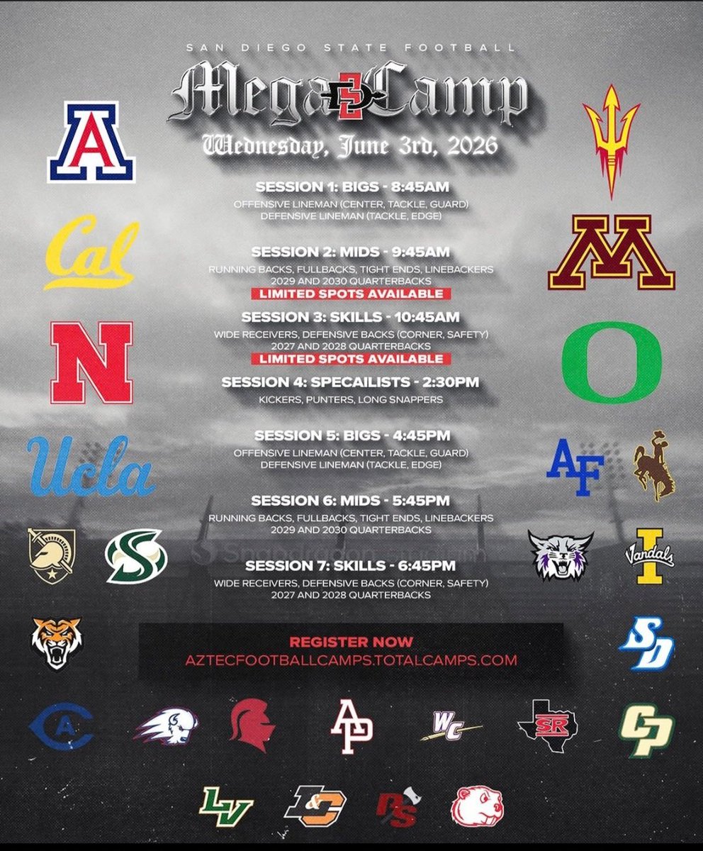 YohanChang44's tweet photo. Excited to compete at the @AztecFB Mega Camp today June 3rd!
@BarlageDaniel @norcofootball @theconnectsport @WPlemons @YoungPapaBrock @MarcusFakatou @GregBiggins https://t.co/0XxNBFgGGu