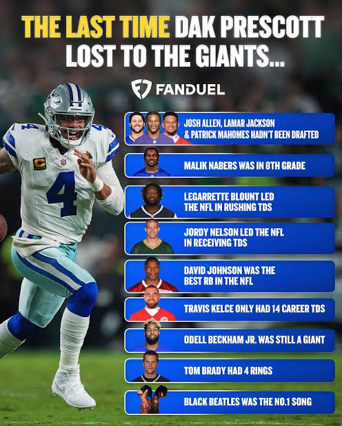 DakMuse4's tweet photo. The last time Dak Prescott played a full game vs the New York Giants and lost? https://t.co/spDV9vb4nU
