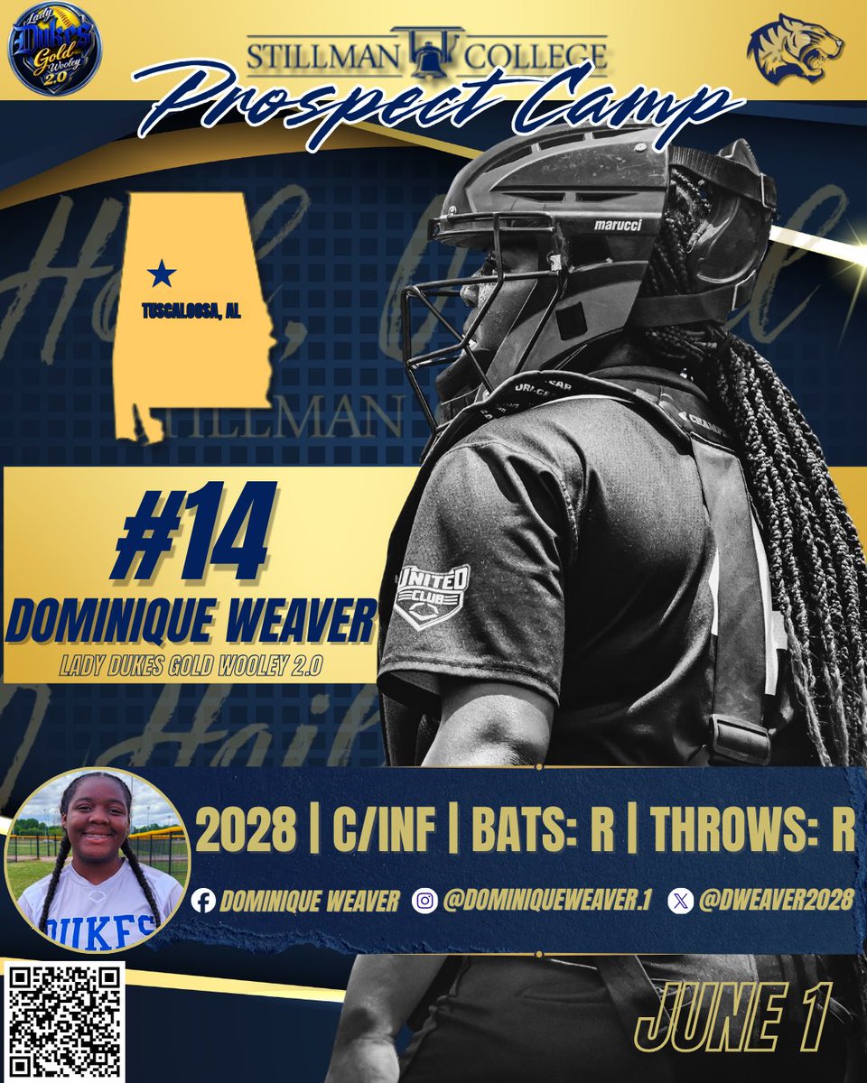 LadyDukesWooley's tweet photo. Our #14, Dominique Weaver, had the amazing opportunity to attend the prospect camp at @GoStillmanSB on Monday! We were all cheering you on and we can’t wait to see what the future holds! 💙🖤 #ladydukessoftball https://t.co/PEEH8RJsCR