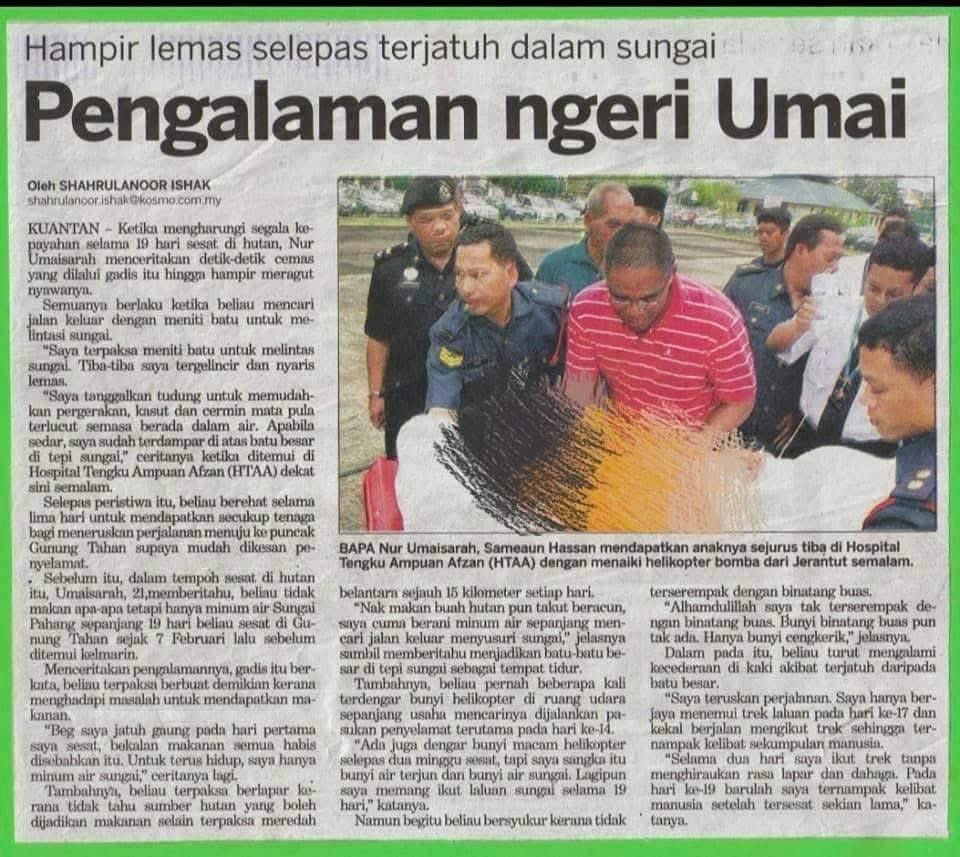 ameydeen_'s tweet photo. Kisah Umaisarah yang hilang 19 hari di Gunung Tahan.

Kes kehilangan Umai menjadi kes kehilangan orang kedua paling lama dalam sejarah Malaysia selepas peristiwa murid SK Tohoi. 

Kisah cemas ini bermula apabila dia turun seorang diri untuk menikmati pemandangan, namun tersesat https://t.co/QKsF5Rfe8U