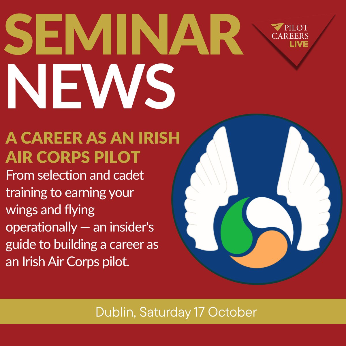 pilotcareerlive's tweet photo. Ever wondered what it takes to fly for the military? 🇮🇪✈️

Join us ar Pilot Careers Live Dublin on Saturday 17 October for an insider's guide to building a career as an Irish Air Corps pilot. 

🎟️ https://t.co/XiIbJuRjzJ https://t.co/9DDVJvhEIF