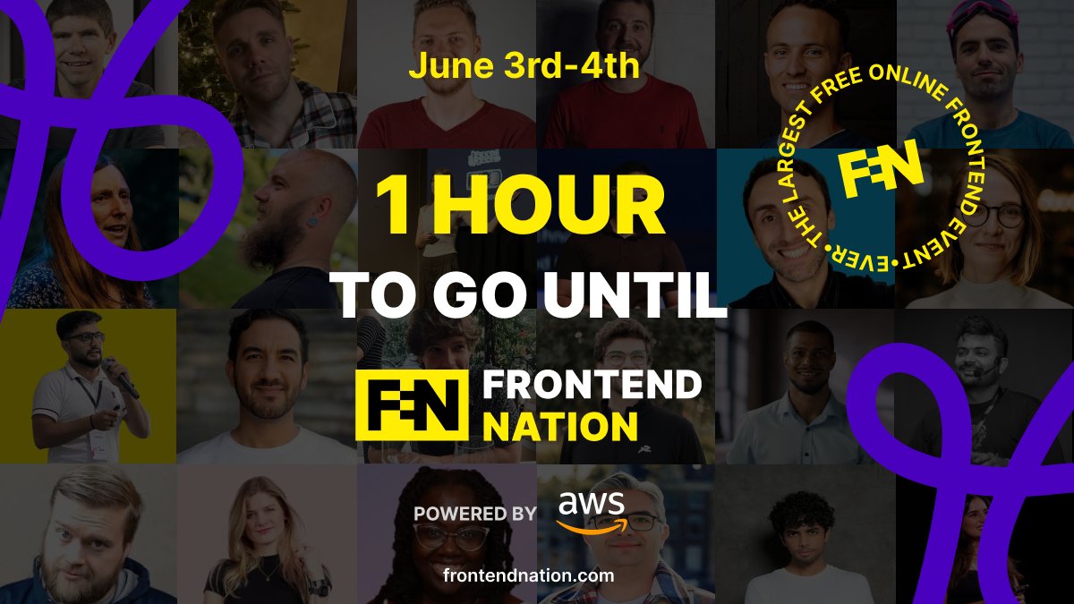 frontendnation's tweet photo. 1 HOUR TO GO #FEN2026 🚨

Two days. Live talks. Workshops. The global frontend community all in one place. 🌍

We’re about to kick off one of the biggest online frontend events of the year

👉 It starts soon - secure your seat whilst you can: https://t.co/yAcPRuvXVW https://t.co/MhDkqyEW1g