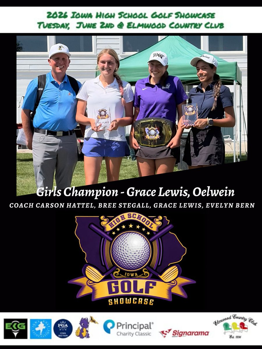 GolfJohnston's tweet photo. Huge congratulations to Grace Lewis on her win at the 2026 Iowa High School Golf Showcase! She shot a 76 to earn the Championship Belt. Bree Stegall placed 3rd with an 84 and Evelyn Bern placed 2nd with an 83. Amazing job to one and all! https://t.co/nrD9080061