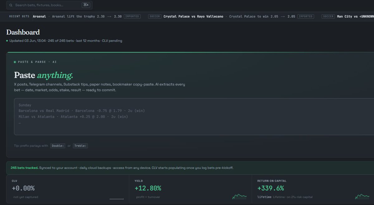 NeilMac555's tweet photo. 📊📈📉I built a bet tracker for myself because I wanted something that wasn't soul destroying data entry.

I've been so pleased with what I've built I shared with a few other close friends on here but happy to let a few more people have a go. It's completely free too.

Like and bookmark this and I'll send you an invite
