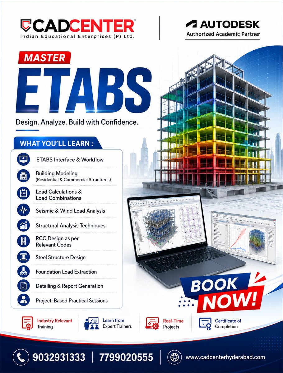 cadcenterhyd's tweet photo. Design Smarter. Analyze Better. Deliver Stronger Structures with ETABS.

#ETABSTraining #StructuralDesign #CivilEngineering #StructuralEngineering #RCCDesign #ConstructionTechnology #EngineeringTraining #CivilEngineeringStudents  #DesignEngineer #EngineeringCareer https://t.co/SsKzgCZ56M