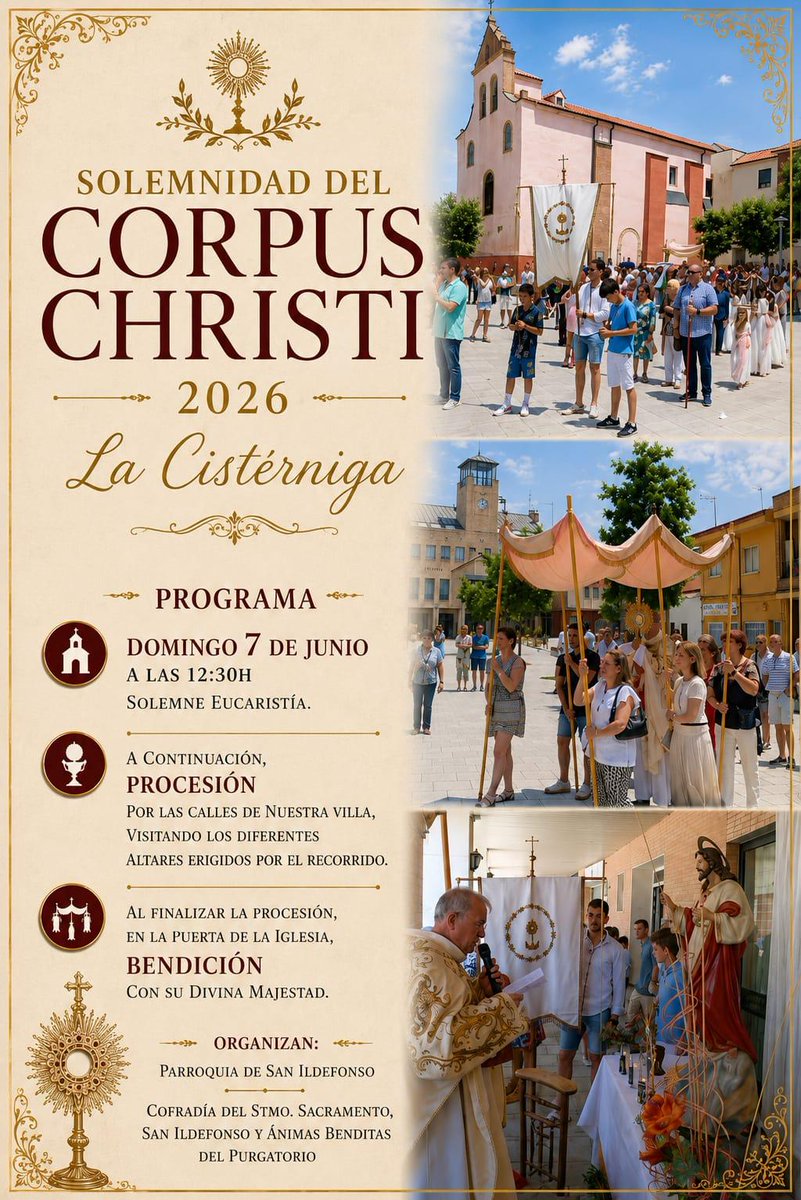 SIldefonCister's tweet photo. El próximo domingo, celebraremos con gozo la Solemnidad del #CorpusChristi. Una celebración muy especial que desde hace siglos, como Entidad Sacramental, nuestra Cofradía tiene el honor de organizar. ¡Os esperamos! #LaCistérniga https://t.co/ppqCyv4xyA