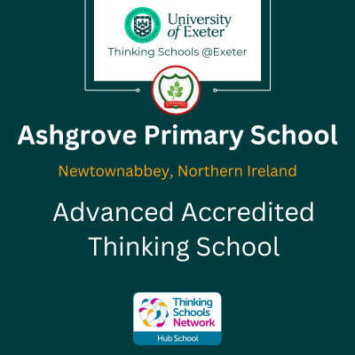 thinkschoolcom's tweet photo. Congrats to Ashgrove Primary in Co. Antrim! The University of Exeter has officially recognised them as a "world class... transformative holistic educational leader" joining NI’s elite tier of ADVANCED Accredited Thinking Schools. https://t.co/iFQO33tKyz
