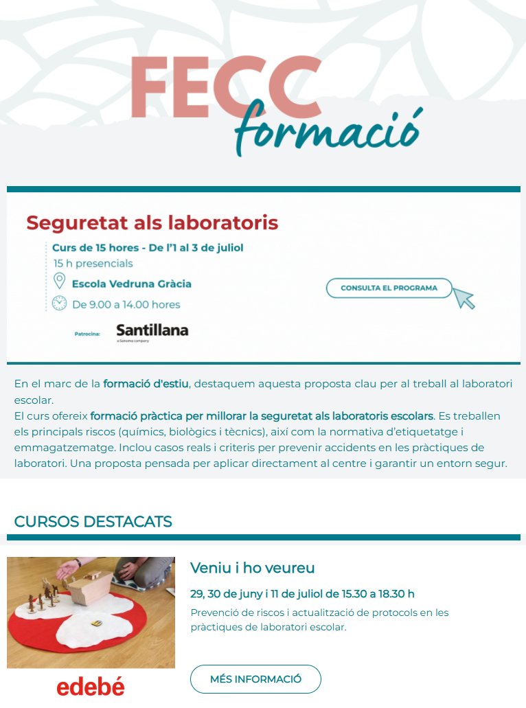 FECC_educacio's tweet photo. 🧪 Aquesta setmana al #FECCFormació destaquem la formació Seguretat als laboratoris, una proposta de la Formació d'Estiu per reforçar la prevenció i la seguretat en les pràctiques de laboratori.

🔗 Llegeix el butlletí: https://t.co/yjUYJLZdG1 https://t.co/dNlZhgJtsI