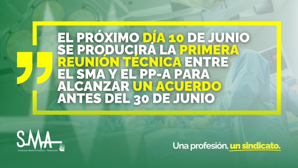 smandaluz's tweet photo. 🟢 SMA informa:

📌 La primera reunión técnica entre el Sindicato Médico Andaluz y el Partido Popular de Andalucía se producirá el próximo día 10 de junio para tratar de alcanzar un acuerdo antes del 30 de junio. https://t.co/0gMjzHvzOJ