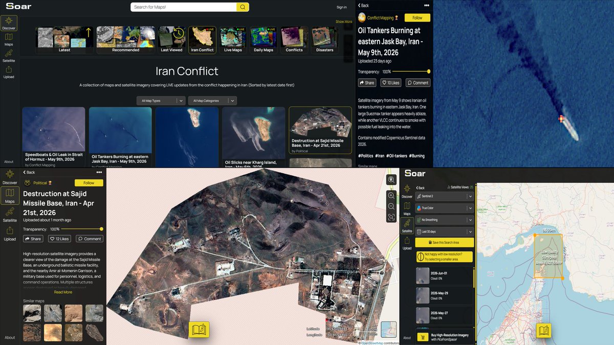 techniquesOsint's tweet photo. https://t.co/WB1LNpsu9S

A FREE GEOINT platform to discover the latest satellite imagery, drone imagery and radar layers in one place.

You can also explore conflict zones like Iran’s Strait of Hormuz by searching or drawing an area of investigation to check the latest satellite images from the left panel, as shown in the last image.

#OSINT #GEOINT #SatelliteImagery