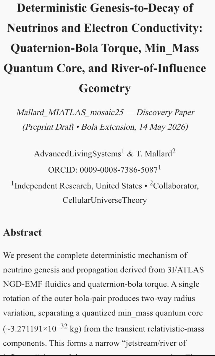 AdvLivingSys's tweet photo. @CharlesMullins2 From recent work neutrino genesis-to-decay 

Based upon Sternglass-Einstein's rho pion of two counter-rotating electron-positrons pairs are correct, gyroscopic-pairs exist https://t.co/C5c1njhrlU
