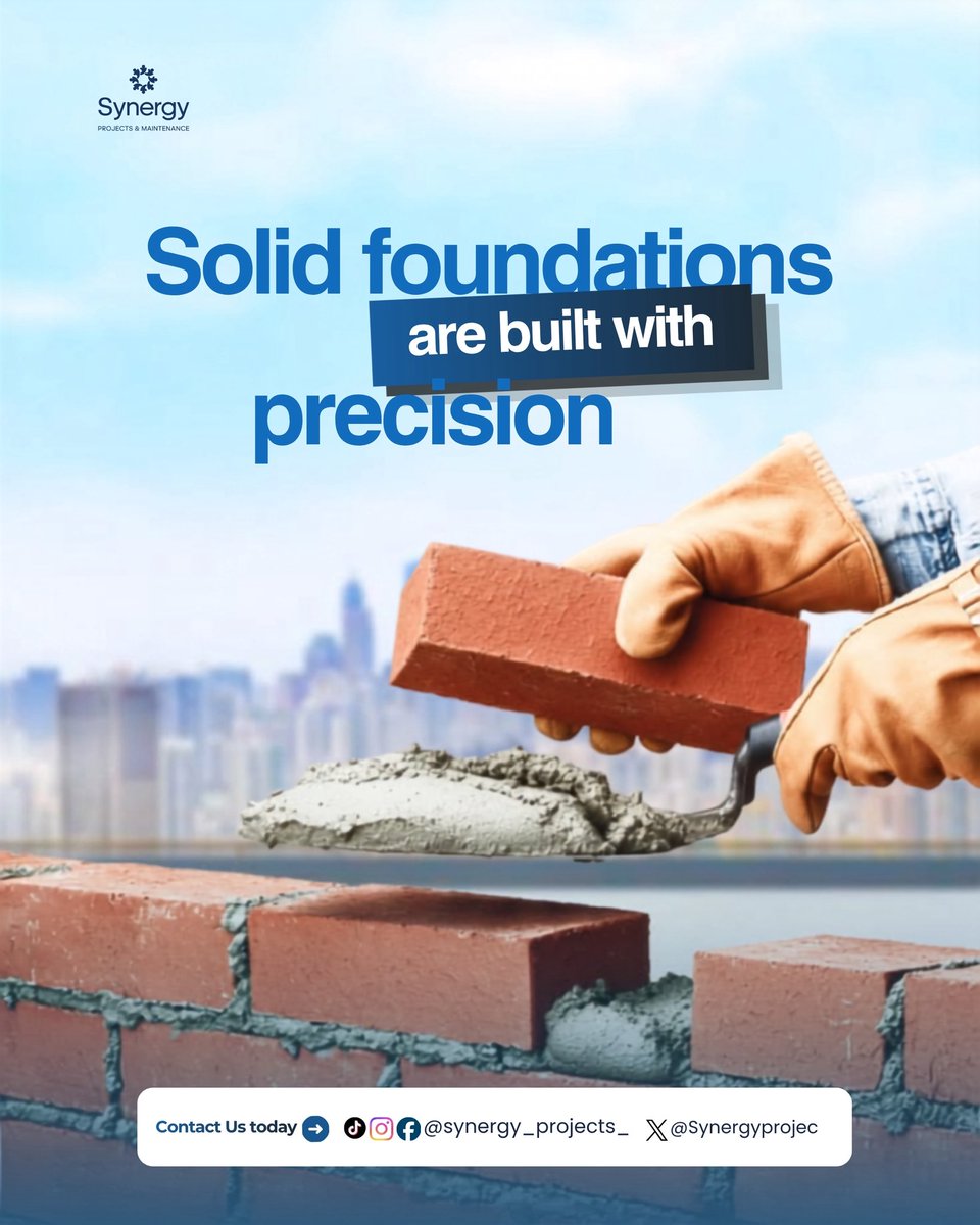 Synergyprojec's tweet photo. Great structures don’t happen by chance they’re built brick by brick, with precision and purpose. 🧱
#SynergyProjects #SolidFoundations #BuiltWithPrecision #Construction #ProjectManagement #Maintenance https://t.co/pkIVy6aOLa
