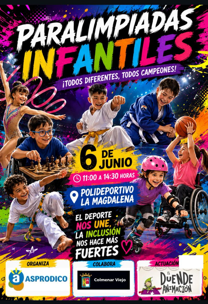 ASPRODICO's tweet photo. 🏅¡Llega la jornada más inclusiva y divertida! 🏅
📅 6 de junio
🕚 11:00–14:30
📍 Polideportivo La Magdalena
Una mañana de juegos, deporte y sonrisas para toda la familia 💙
🏆 ¡Os esperamos! https://t.co/hwT0UkmMxS