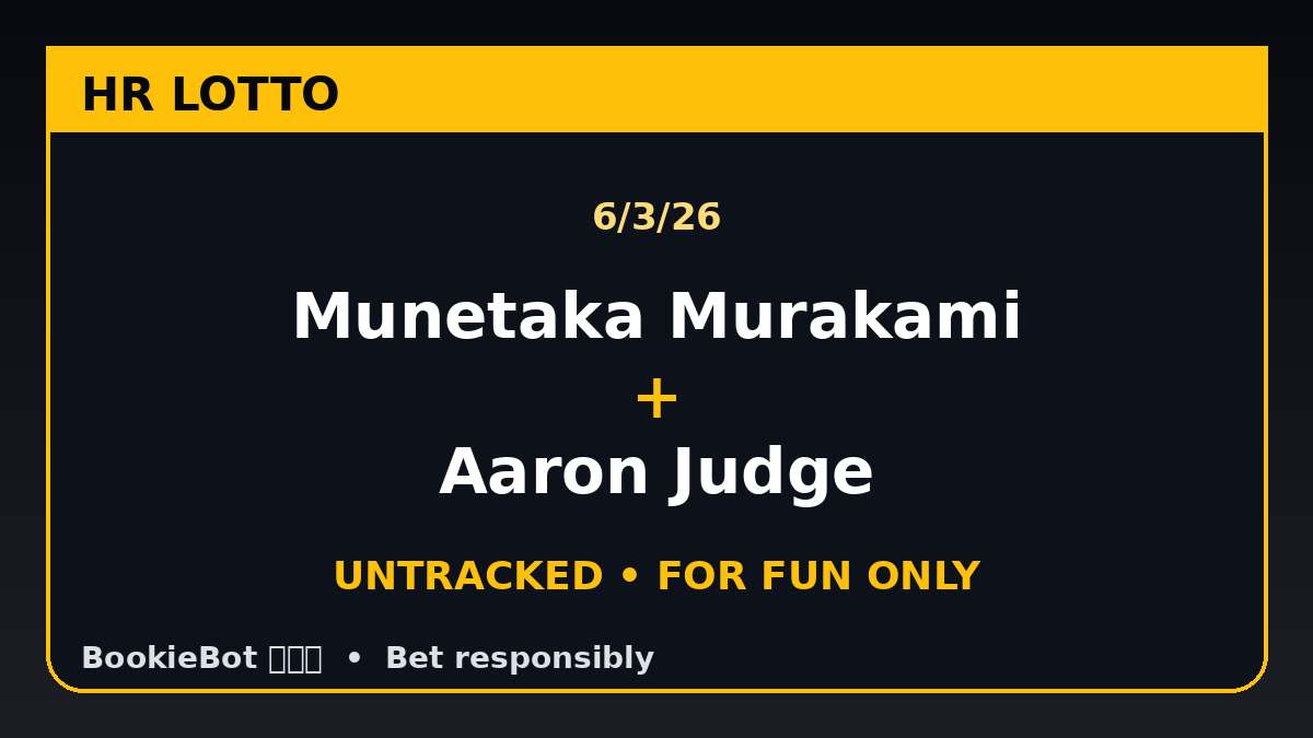 TrueLineSports's tweet photo. 🎰 HR Lotto 🎲
Munetaka Murakami + Aaron Judge
UNTRACKED / for fun only
Tiny stakes. 18+. Bet responsibly. https://t.co/lg8Kp19tE2