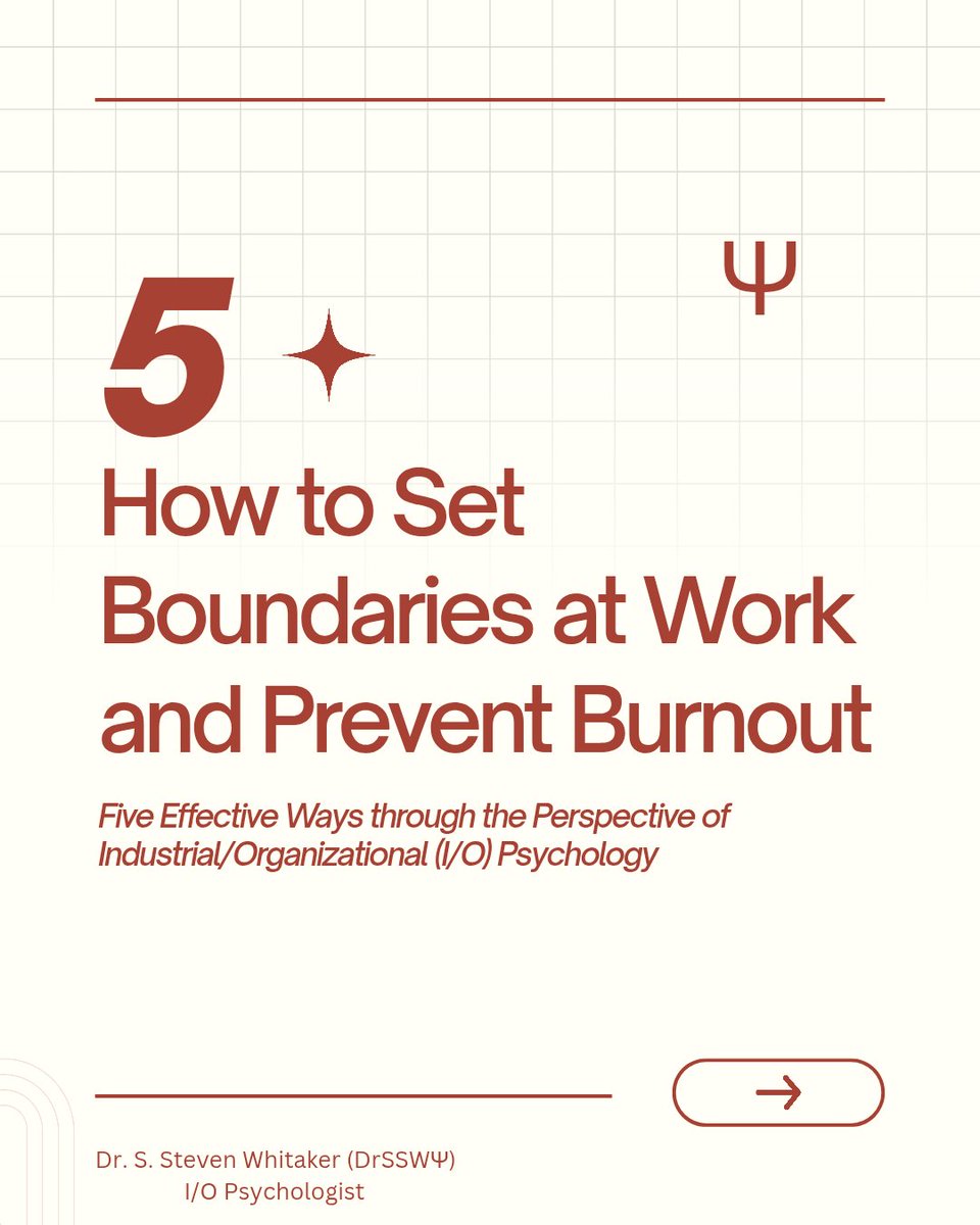 DrSWhitaker's tweet photo. How to Set Boundaries at Work and Prevent Burnout: Five Effective Ways through the Perspective of Industrial/Organizational (I/O) Psychology

#Boundaries #Work #Burnout #IOPsych https://t.co/Hf2M0l7FPP