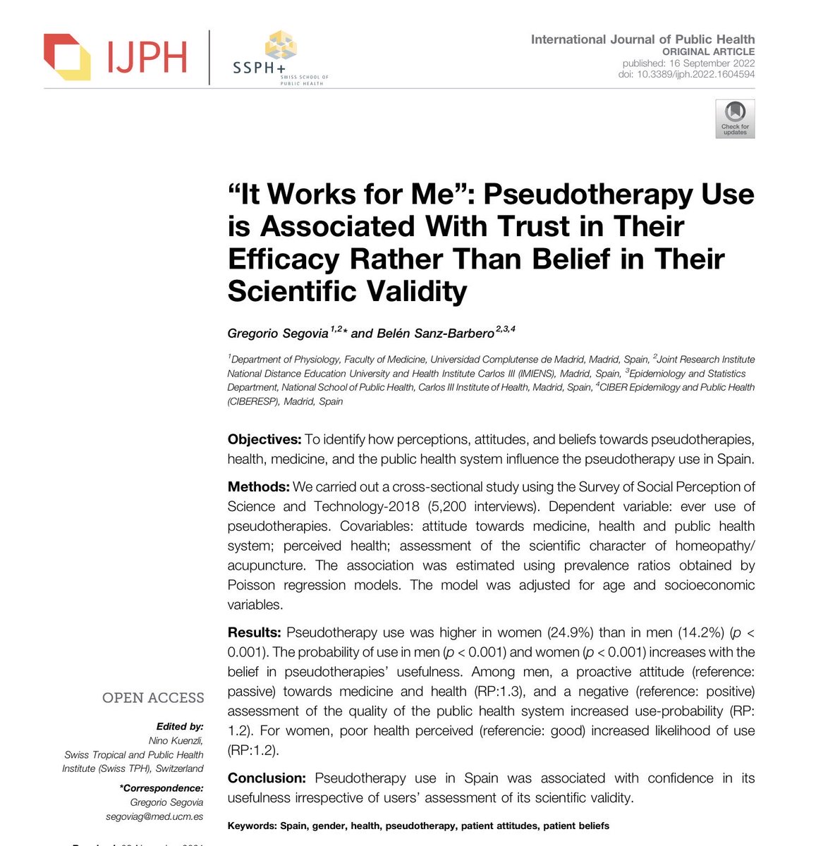 Retlouping's tweet photo. “It Works for Me”: Pseudotherapy Use is Associated With Trust in Their Efficacy Rather Than Belief in Their Scientific Validity
https://t.co/24I2U0Y8sE
Pseudotherapy use was associated with confidence in its usefulness irrespective of users’ assessment of its scientific validity. https://t.co/L5joD8wHmo