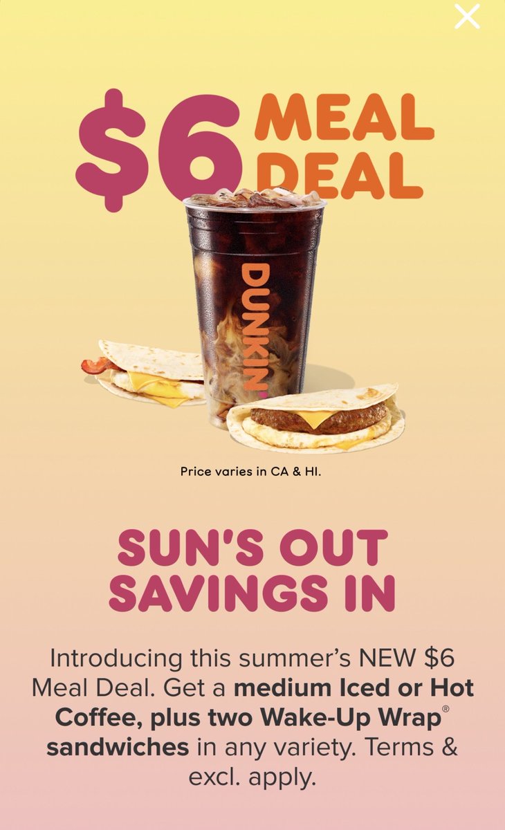 Coupons's tweet photo. Dunkin’s summer meal deal just dropped. ☀️ ☕️ https://t.co/4LiLZVEfb2