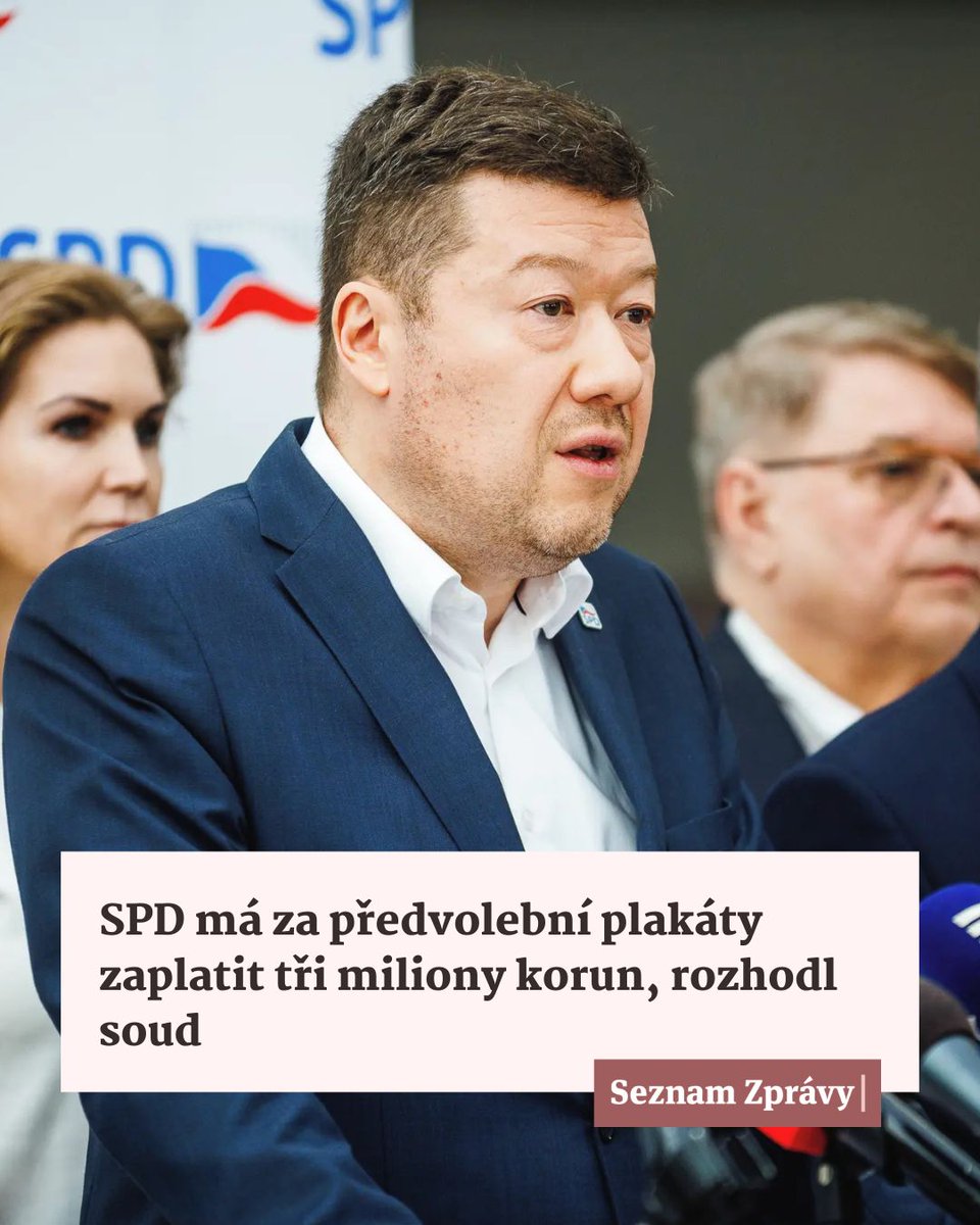 SeznamZpravy's tweet photo. Předvolební plakáty, kvůli kterým čelí obžalobě hnutí SPD, jsou podle jeho právního zástupce pravdivým pojmenováním společenské otázky. Vinu hnutí u soudu odmítl. SPD nakonec dostala peněžitý trest tři miliony korun.

👉 https://t.co/ZKZ2cLBEx7 https://t.co/Ms0pVCZrKG